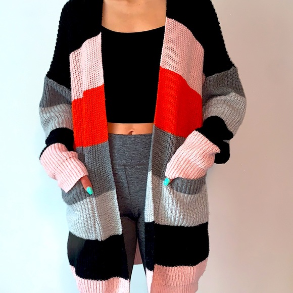 Multi Color Cardigan W Pockets - Picture 2 of 4